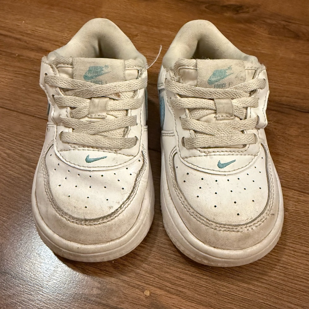 Kids White and Blue Nike Shoes